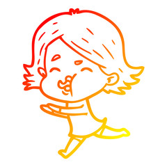 warm gradient line drawing cartoon girl pulling face