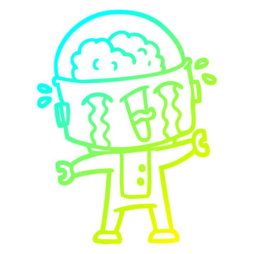 recommend clip art: cold gradient line drawing cartoon crying robot