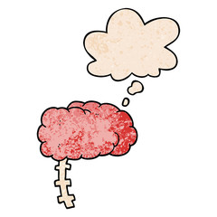 cartoon brain and thought bubble in grunge texture pattern style