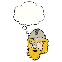 cartoon viking face and thought bubble