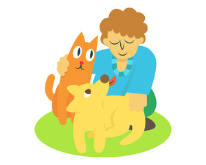  Man with happy cat and dog