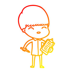warm gradient line drawing cartoon boy taking notes