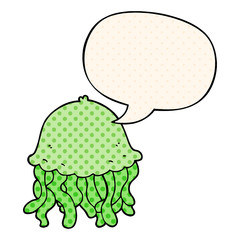 cartoon jellyfish and speech bubble in comic book style