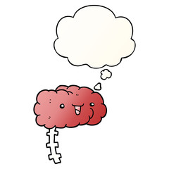 happy cartoon brain and thought bubble in smooth gradient style