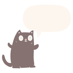 cartoon cat and speech bubble in retro style
