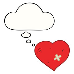 cartoon love heart with sticking plaster and thought bubble