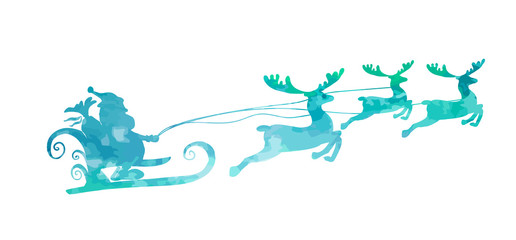 Santa Claus silhouette in a sleigh with deer. Vector
