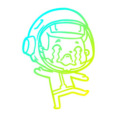 cold gradient line drawing cartoon crying astronaut