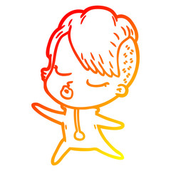 warm gradient line drawing cartoon pretty hipster girl