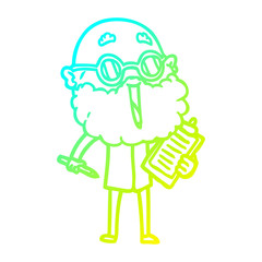 cold gradient line drawing cartoon joyful man with beard