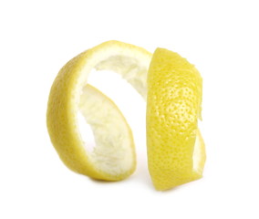 Lemon peel curl isolated on white background