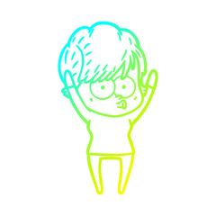 cold gradient line drawing cartoon woman
