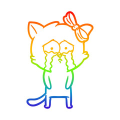 rainbow gradient line drawing cartoon cat