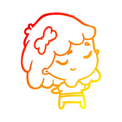 warm gradient line drawing cute happy girl