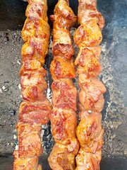 Shish kebab fried in the summer evening