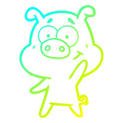 cold gradient line drawing happy cartoon pig