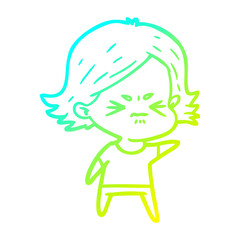 cold gradient line drawing cartoon angry girl