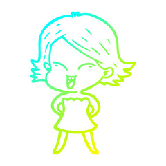 cold gradient line drawing happy cartoon girl