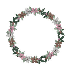 Romantic wreath with flowers and leaves. Romantic vector elements for card. Save the date and invitation.