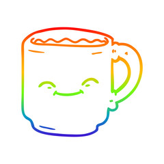 rainbow gradient line drawing cartoon coffee mug