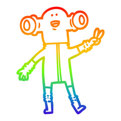 rainbow gradient line drawing friendly cartoon alien giving peace sign