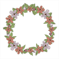Romantic wreath with flowers and leaves. Romantic vector elements for card. Save the date and invitation.