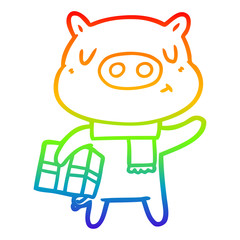 rainbow gradient line drawing cartoon christmas pig