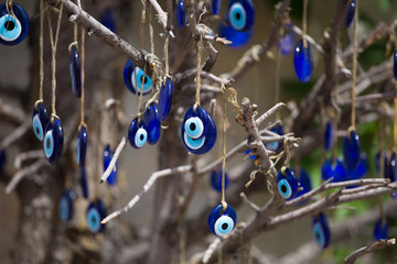 Greek eye. Traditional glass work, turkish nazar symbol. Boncuk. Blue eye evil
