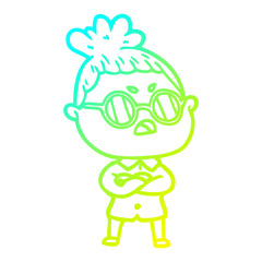 cold gradient line drawing cartoon annoyed woman