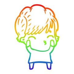 rainbow gradient line drawing cartoon woman thinking