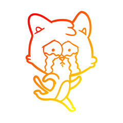 warm gradient line drawing cartoon crying cat