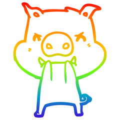 rainbow gradient line drawing angry cartoon pig