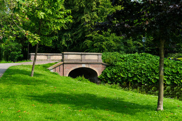 Fototapeta na wymiar Bridge in public park of Kampen, The Netherlands