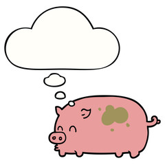 cute cartoon pig and thought bubble