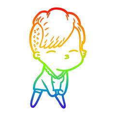 rainbow gradient line drawing cartoon squinting girl