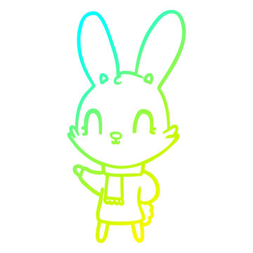 Cold Gradient Line Drawing Cute Cartoon Rabbit Wearing Clothes