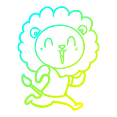 cold gradient line drawing laughing lion cartoon