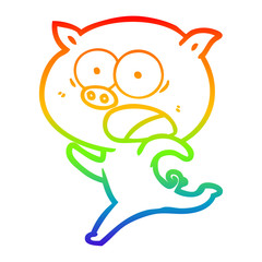 rainbow gradient line drawing cartoon pig running