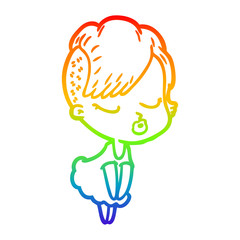 rainbow gradient line drawing cartoon pretty hipster girl