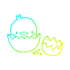 cold gradient line drawing cute cartoon chick hatching from egg