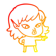 warm gradient line drawing pretty cartoon elf girl