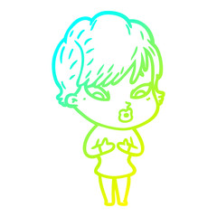 cold gradient line drawing cartoon woman