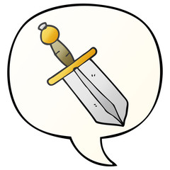 cartoon dagger and speech bubble in smooth gradient style