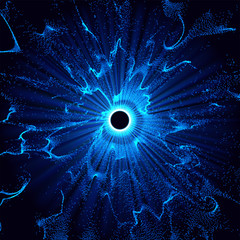 Black holes in the space. Abstract vector background with blue toned swirl and hole in center or collapsar isolated on black. . Astronomical illustration. Vector. Eps10