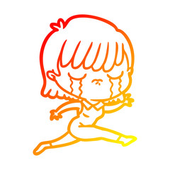 warm gradient line drawing cartoon woman crying