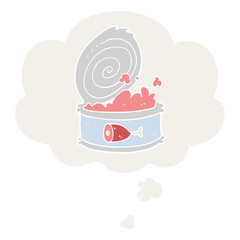 cartoon canned food and thought bubble in retro style
