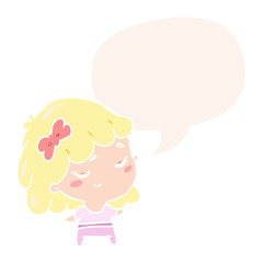cute cartoon happy girl and speech bubble in retro style