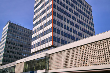 Fragments of modern office buildings in Poznan.