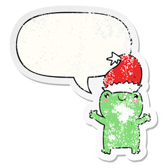 cute christmas frog and speech bubble distressed sticker