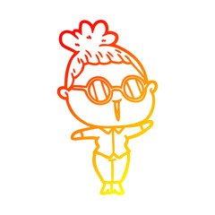 warm gradient line drawing cartoon woman wearing spectacles